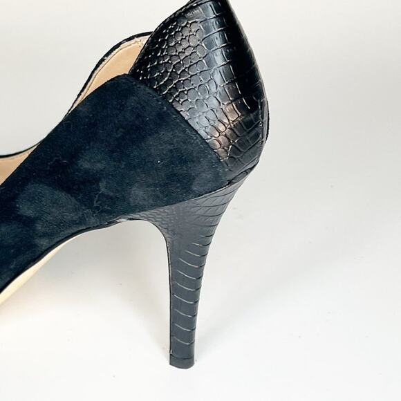 White House Black Market Black Suede Embossed Leather Stiletto Heels Shoes 10 - Picture 9 of 14